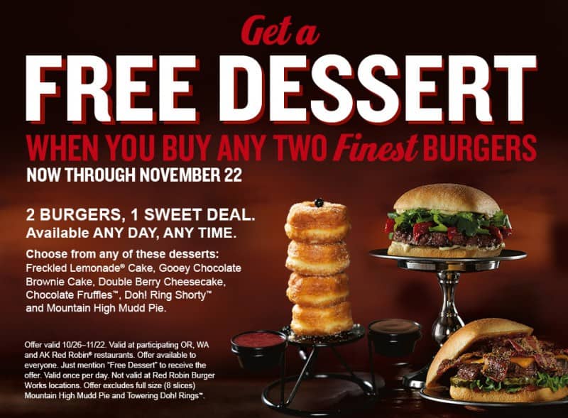 Oregon Washington Alaska – Get A Free Red Robin Dessert!