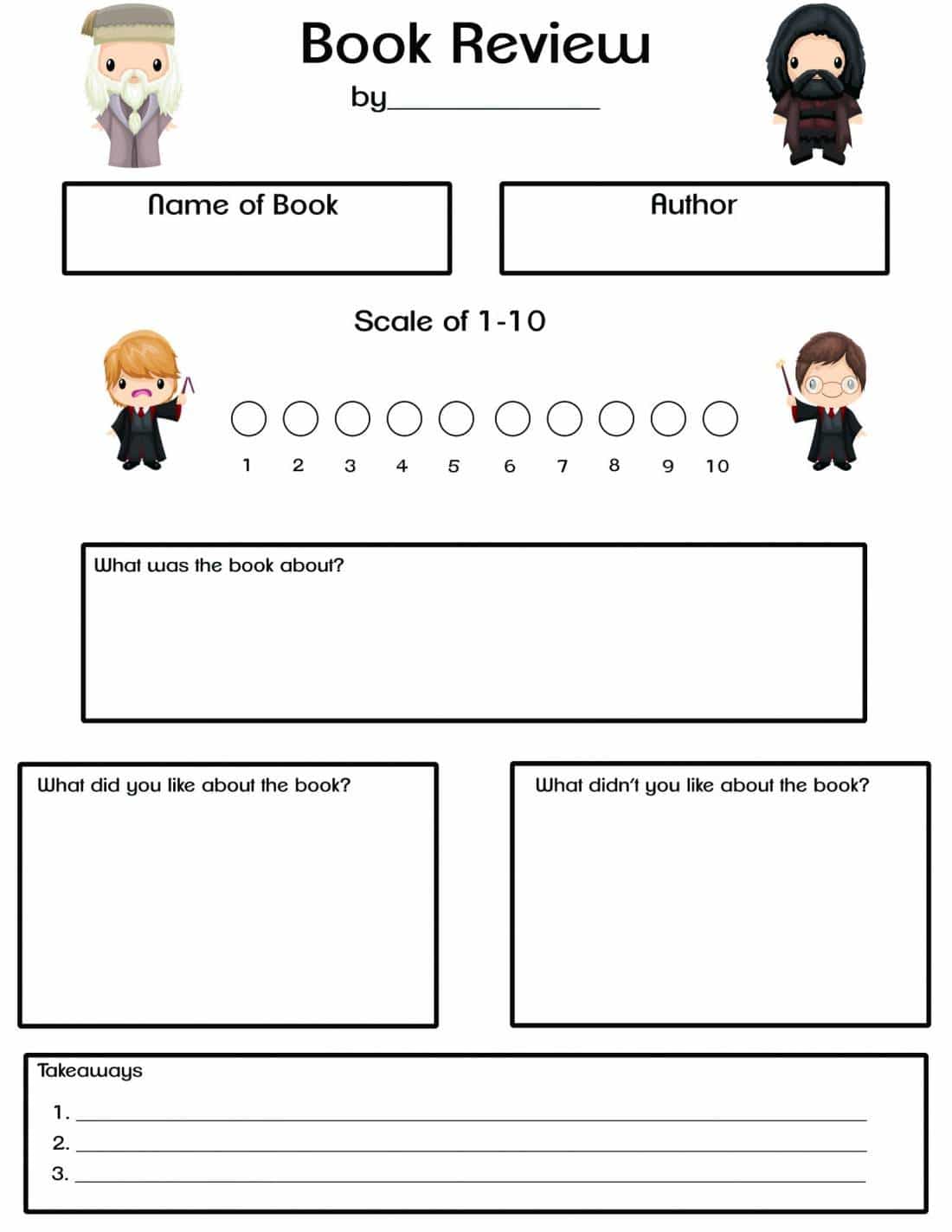 Harry Potter Themed Reading Log & Book Review Form With Sandwich Book Report Printable Template