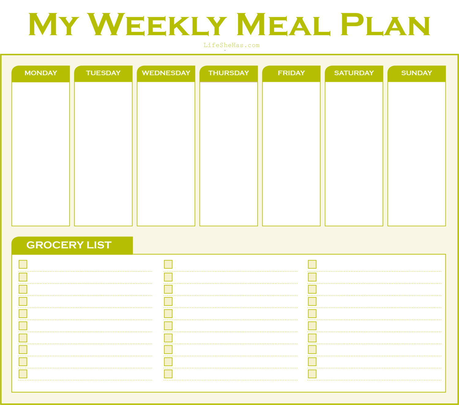 weekly meal planner printables free