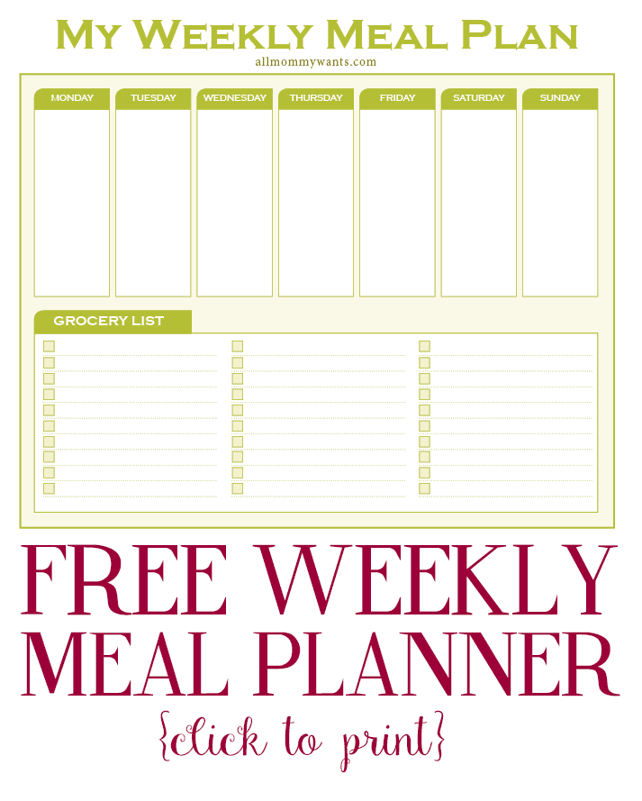 Printable – Weekly Meal Planner With Grocery List
