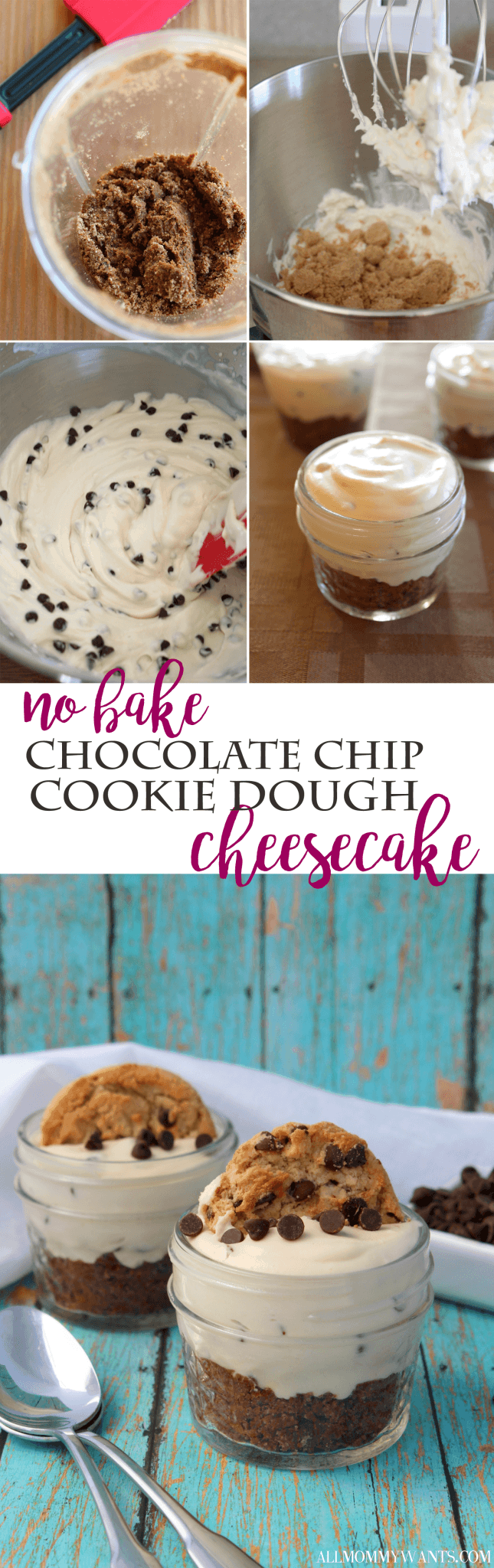 No Bake Chocolate Chip Cookie Dough Cheesecakes