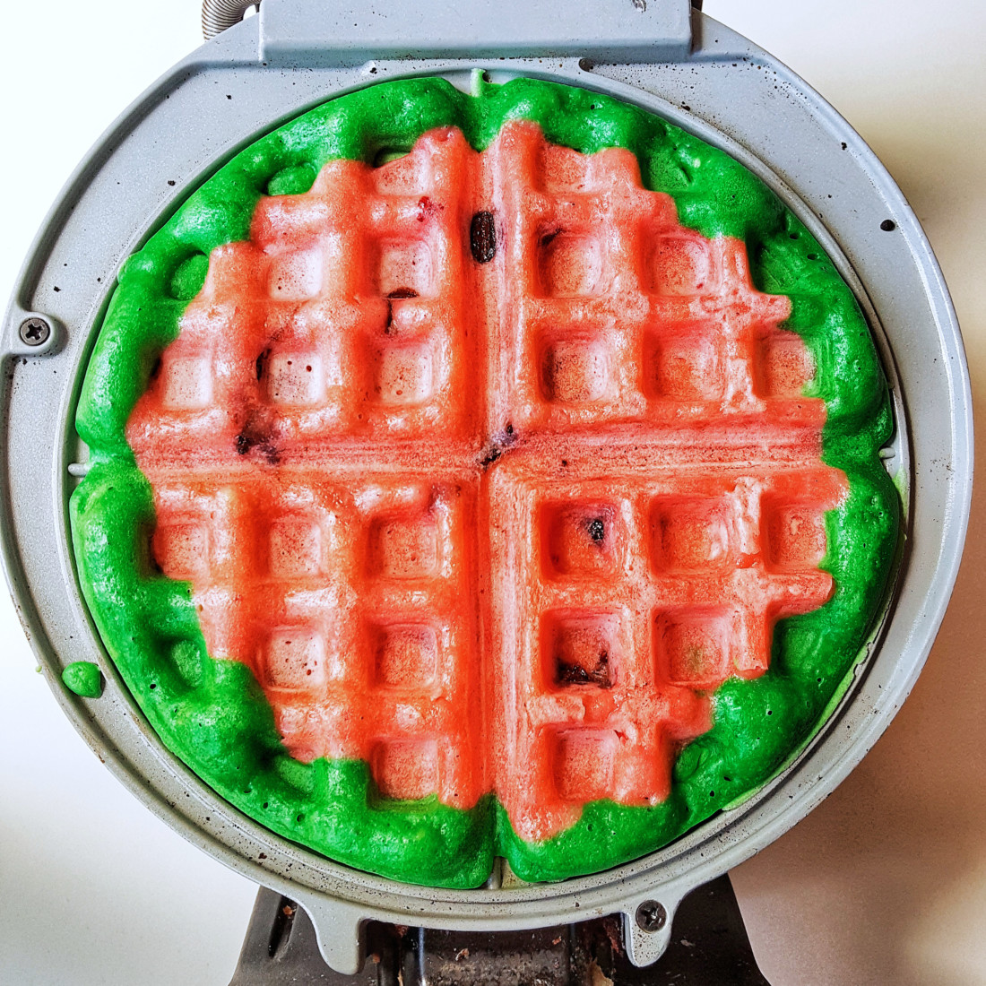 Watermelon Shaped Waffles – Chocolate Chip Waffles From Scratch