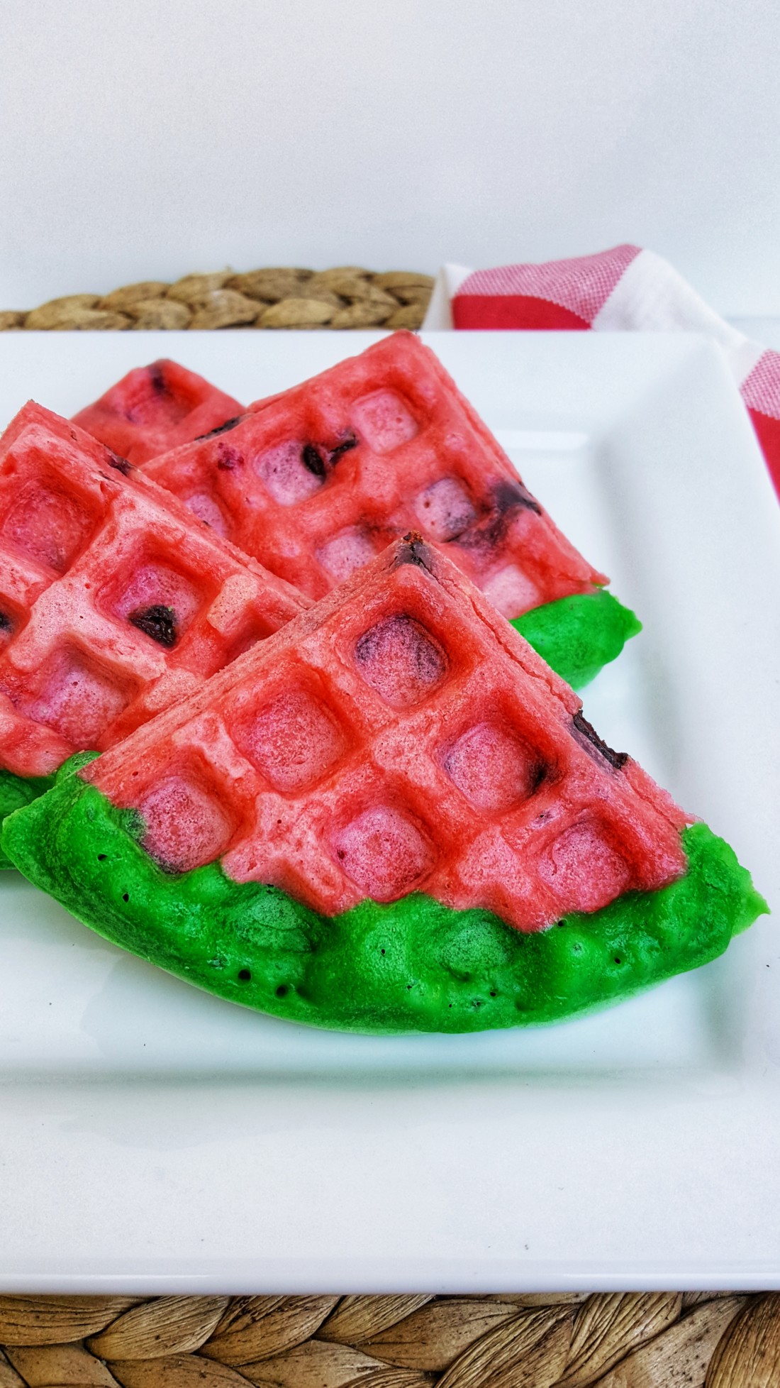 Watermelon Shaped Waffles – Chocolate Chip Waffles From Scratch