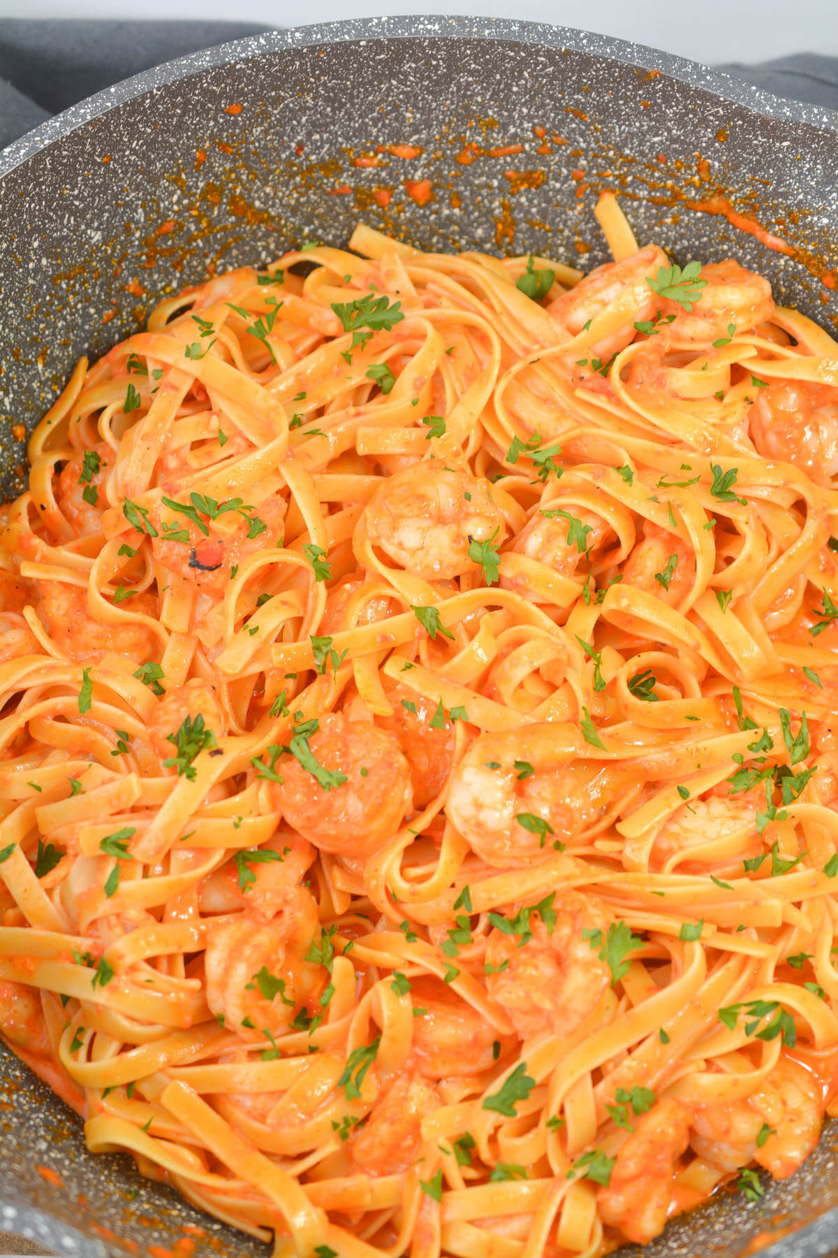 3 Shrimp Fettuccine with Roasted Red Pepper Sauce