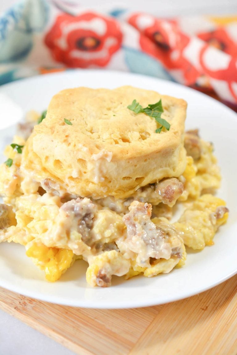 Biscuits and Gravy with Sausage and Egg Breakfast Casserole Life She Has